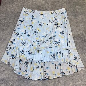 Lane Bryant Skirt Women's 26/28‎ Blue Floral Elastic Chiffon Lined Ruffle Hi-Lo